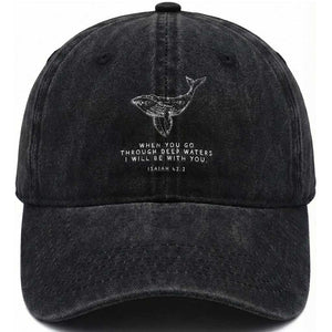 Christian Whale Shark Washed Cotton Baseball Cap Isaiah 43 2 Bible Verse Faith Based TS10 Print Your Wear