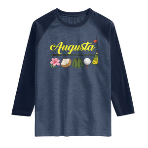 Augusta Georgia Golf Traditions Vintage Raglan Shirt Pimento Cheese Southern Golfing Fan TS10 Heather Denim Navy Print Your Wear