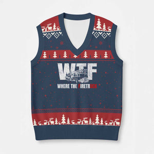 Funny Firefighter V-Neck Knit Sweater Vest WTF What The Firetruck Fireman Gift TS10 Navy Red Print Your Wear