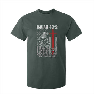 Isaiah 43 2 Firefighter T Shirt For Kid Fireman Prayer Cross Bible Verse American Flag TS10 Dark Forest Green Print Your Wear