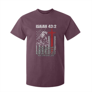 Isaiah 43 2 Firefighter T Shirt For Kid Fireman Prayer Cross Bible Verse American Flag TS10 Maroon Print Your Wear