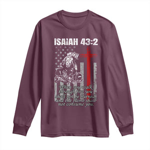 Isaiah 43 2 Firefighter Long Sleeve Shirt Fireman Prayer Cross Bible Verse American Flag TS10 Maroon Print Your Wear