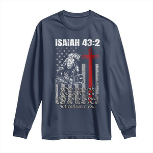 Isaiah 43 2 Firefighter Long Sleeve Shirt Fireman Prayer Cross Bible Verse American Flag TS10 Navy Print Your Wear