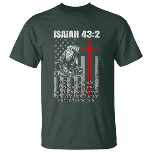 Isaiah 43 2 Firefighter T Shirt Fireman Prayer Cross Bible Verse American Flag TS10 Dark Forest Green Print Your Wear