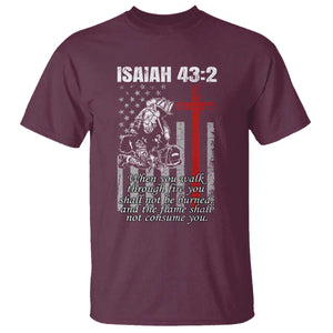 Isaiah 43 2 Firefighter T Shirt Fireman Prayer Cross Bible Verse American Flag TS10 Maroon Print Your Wear