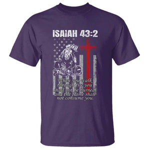 Isaiah 43 2 Firefighter T Shirt Fireman Prayer Cross Bible Verse American Flag TS10 Purple Print Your Wear