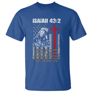 Isaiah 43 2 Firefighter T Shirt Fireman Prayer Cross Bible Verse American Flag TS10 Royal Blue Print Your Wear