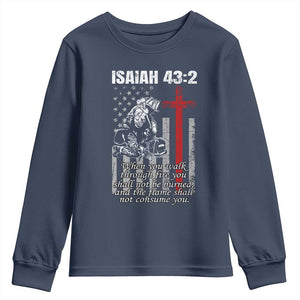 Isaiah 43 2 Firefighter Youth Sweatshirt Fireman Prayer Cross Bible Verse American Flag TS10 Navy Print Your Wear