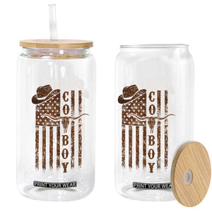 Retro Cowboy Glass Can USA Flag Texas Western Country Rodeo Southern