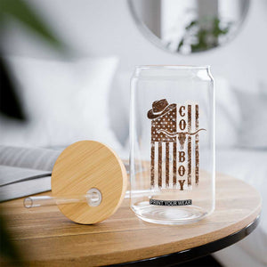 Retro Cowboy Glass Can USA Flag Texas Western Country Rodeo Southern