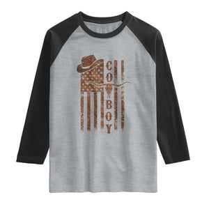 Retro Cowboy Raglan Shirt USA Flag Texas Western Country Rodeo Southern