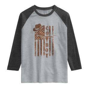 Retro Cowboy Raglan Shirt USA Flag Texas Western Country Rodeo Southern