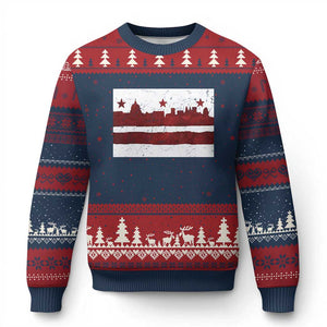 Washington DC Flag Ugly Christmas Sweater TS10 Navy Red Print Your Wear
