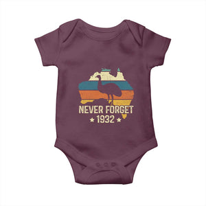 Never Forget 1932 Emu War Baby Onesie Funny Emu Lover Zookeeper TS10 Maroon Print Your Wear