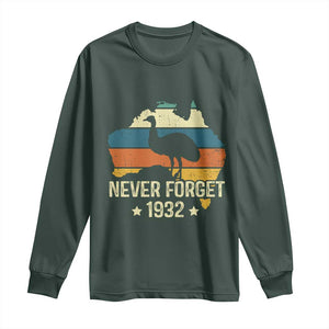 Never Forget 1932 Emu War Long Sleeve Shirt Funny Emu Lover Zookeeper TS10 Dark Forest Green Print Your Wear