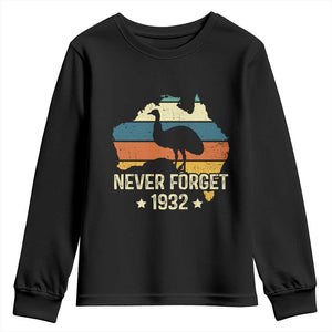 Never Forget 1932 Emu War Youth Sweatshirt Funny Emu Lover Zookeeper TS10 Black Print Your Wear