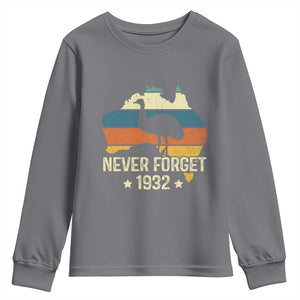 Never Forget 1932 Emu War Youth Sweatshirt Funny Emu Lover Zookeeper TS10 Charcoal Print Your Wear