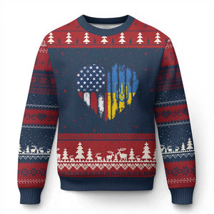 Support Ukraine Ugly Christmas Sweater Stand With Ukraine American Ukrainian Flag TS10 Navy Red Print Your Wear