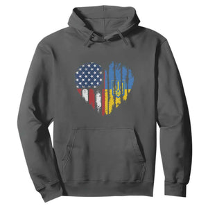 Support Ukraine Hoodie Stand With Ukraine American Ukrainian Flag TS10 Dark Heather Print Your Wear
