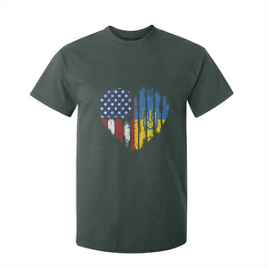Support Ukraine T Shirt For Kid Stand With Ukraine American Ukrainian Flag TS10 Dark Forest Green Print Your Wear