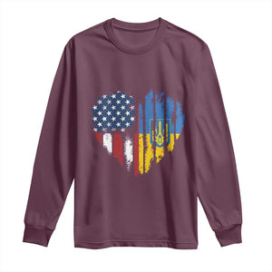 Support Ukraine Long Sleeve Shirt Stand With Ukraine American Ukrainian Flag TS10 Maroon Print Your Wear