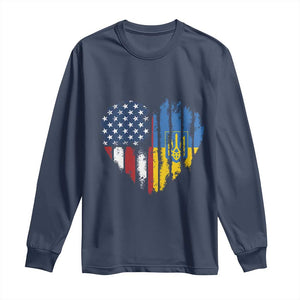 Support Ukraine Long Sleeve Shirt Stand With Ukraine American Ukrainian Flag TS10 Navy Print Your Wear