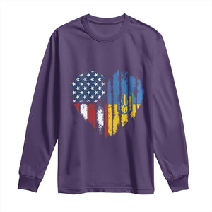 Support Ukraine Long Sleeve Shirt Stand With Ukraine American Ukrainian Flag TS10 Purple Print Your Wear