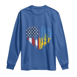 Support Ukraine Long Sleeve Shirt Stand With Ukraine American Ukrainian Flag TS10 Royal Blue Print Your Wear