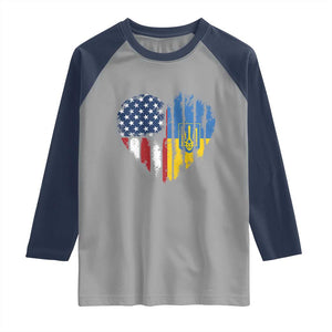 Support Ukraine Raglan Shirt Stand With Ukraine American Ukrainian Flag TS10 Sport Gray Navy Print Your Wear