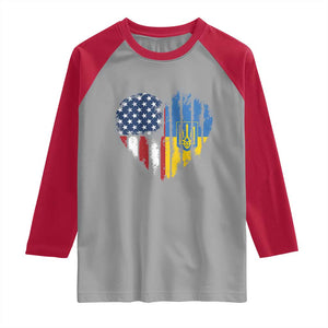 Support Ukraine Raglan Shirt Stand With Ukraine American Ukrainian Flag TS10 Sport Gray Red Print Your Wear