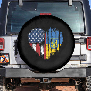 Support Ukraine Spare Tire Cover Stand With Ukraine American Ukrainian Flag TS10 No hole Black Print Your Wear