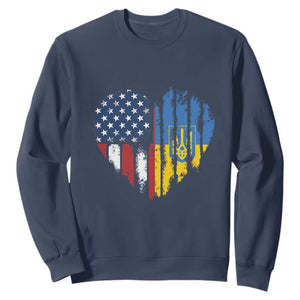 Support Ukraine Sweatshirt Stand With Ukraine American Ukrainian Flag TS10 Navy Print Your Wear