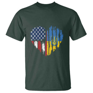 Support Ukraine T Shirt - Stand With Ukraine American Ukrainian Flag Protest Tee TS10 Dark Forest Green Print Your Wear