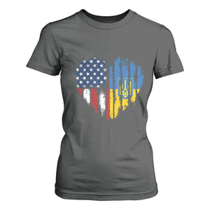Support Ukraine T Shirt For Women Stand With Ukraine American Ukrainian Flag TS10 Dark Heather Print Your Wear