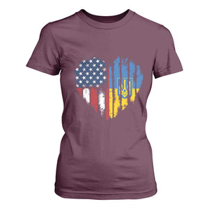 Support Ukraine T Shirt For Women Stand With Ukraine American Ukrainian Flag TS10 Maroon Print Your Wear