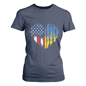 Support Ukraine T Shirt For Women Stand With Ukraine American Ukrainian Flag TS10 Navy Print Your Wear