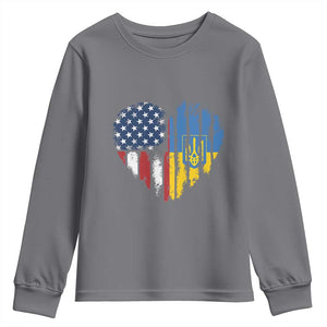Support Ukraine Youth Sweatshirt Stand With Ukraine American Ukrainian Flag TS10 Charcoal Print Your Wear