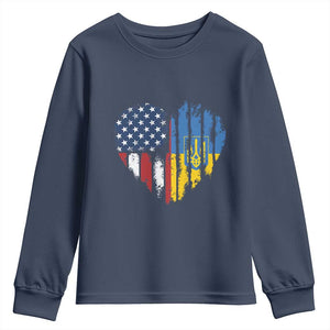Support Ukraine Youth Sweatshirt Stand With Ukraine American Ukrainian Flag TS10 Navy Print Your Wear