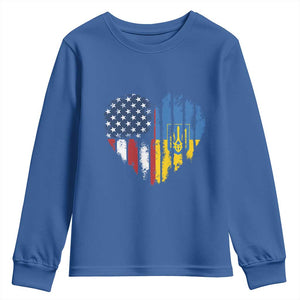 Support Ukraine Youth Sweatshirt Stand With Ukraine American Ukrainian Flag TS10 Royal Blue Print Your Wear