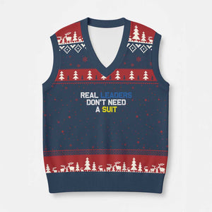 Support Ukraine V-Neck Knit Sweater Vest Real Leaders Dont Need Suits TS10 Navy Red Print Your Wear