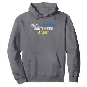 Support Ukraine Hoodie Real Leaders Dont Need Suits TS10 Charcoal Print Your Wear