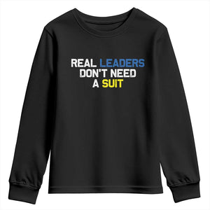 Support Ukraine Youth Sweatshirt Real Leaders Dont Need Suits TS10 Black Print Your Wear