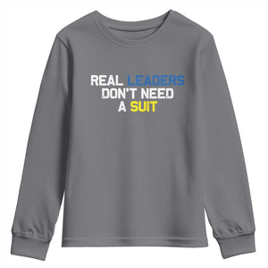 Support Ukraine Youth Sweatshirt Real Leaders Dont Need Suits TS10 Charcoal Print Your Wear