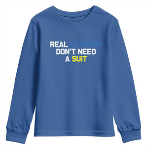 Support Ukraine Youth Sweatshirt Real Leaders Dont Need Suits TS10 Royal Blue Print Your Wear