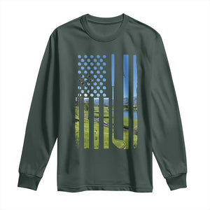 American Flag Golf Long Sleeve Shirt Golfer Funny Golf Club Golfing TS10 Dark Forest Green Print Your Wear