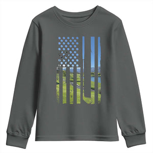 American Flag Golf Youth Sweatshirt Golfer Funny Golf Club Golfing TS10 Dark Heather Print Your Wear