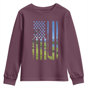 American Flag Golf Youth Sweatshirt Golfer Funny Golf Club Golfing TS10 Maroon Print Your Wear