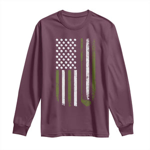 Retro American Flag Golf Long Sleeve Shirt Golfer Funny Golf Club Golfing TS10 Maroon Print Your Wear