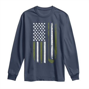 Retro American Flag Golf Long Sleeve Shirt Golfer Funny Golf Club Golfing TS10 Navy Print Your Wear