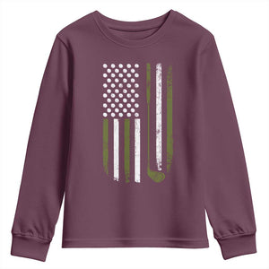 Retro American Flag Golf Youth Sweatshirt Golfer Funny Golf Club Golfing TS10 Maroon Print Your Wear